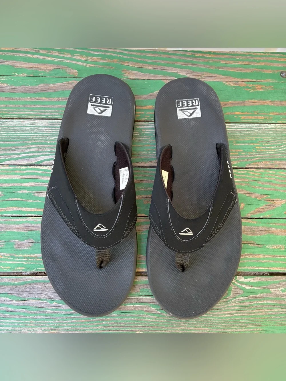 Reef Mens Sz 12 Fanning Bottle Opener Sole Black Flip Flops Thong Sandals